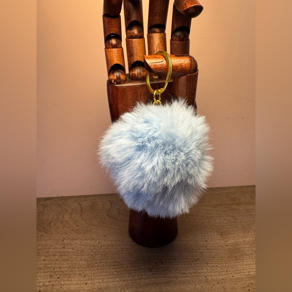 Light Blue Fluffy Keychain Accessory